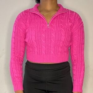 Pink Cable Knit Crop Sweater